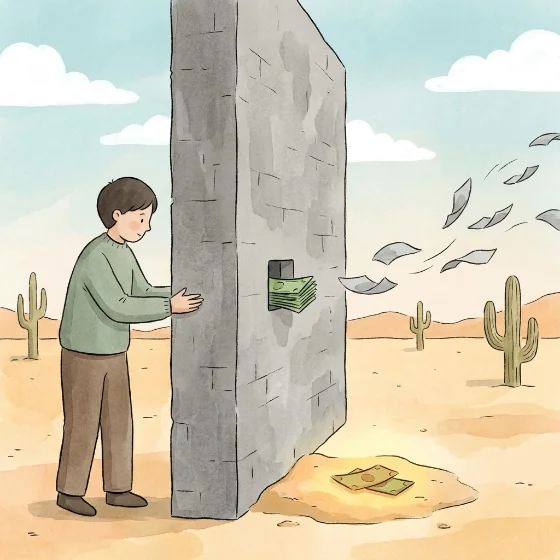 Money slipping away through a wall